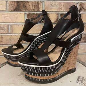 Gianni Bini black and white wedge sandals, size 9.5